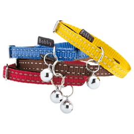 Bobby Safe - Cat collar in colored Nylon, Resistant, Choke-proof, Reflective, Adjustable, Yellow - 30x1 CM