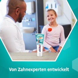Odol-med3 Juniorzahn Zahnpasta, Zahncreme für Kinder ab 6 Jahren zum Schutz von Milchzähnen und bleibenden Zähnen, 4x 75ml
