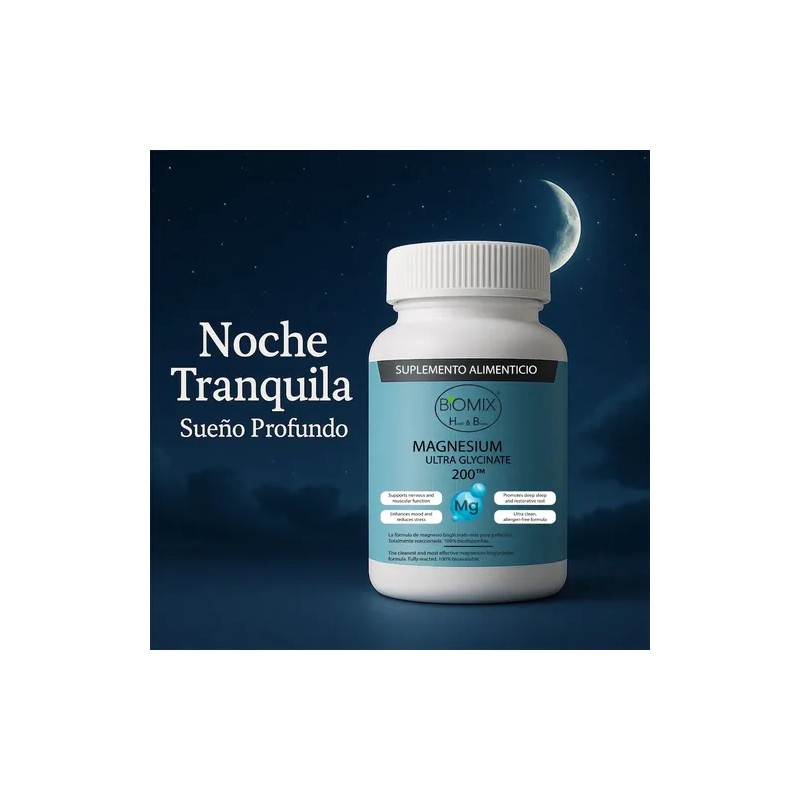 Magnesio Bisglicinato Puro Biomix Health Beauty 200 Sueño Estrés Cápsulas