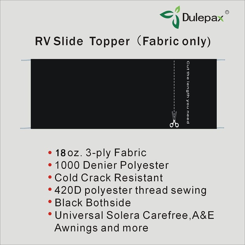 Dulepax-RV Slide Out Awning Fabric Replacement-(46" x 110", Black- Fabric