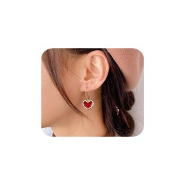 Yienate Gothic Heart Hoop Earrings Gold Vintage Heart Drop Dangle Earrings Statement Red Heart Dangle Earrings Minimalist Heart Huggie Hoop Earrings Jewelry for Women and Girls