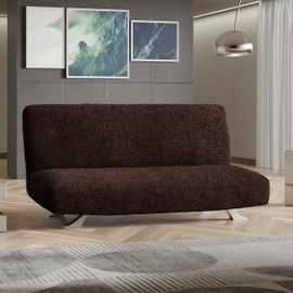 PAULATO BY GA.I.CO. Futon Cover - Armless Couch Cover Sofa Bed Slipcover Without Armrest - Soft Fabric Cover - 1-Piece Form Fit Stretch Futon Cover for Kid Pet - Microfibra Collection - Dark Brown