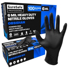 [100 Pack] SURESAFE Industrial Grade 6 Mil Black Gloves Disposable, Nitrile Gloves XL, Latex Free Disposable Gloves, Mechanics Gloves, Cleaning Gloves, Cooking Gloves, Kitchen Gloves