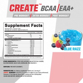 Undefined Nutrition Create BCAA/EAA+ by Brian Shaw -Muscle Recovery & Endurance, 6.8g BCAA/EAA Matrix -Full Spectrum BCAA + Essential Amino Acids Supplement – 30 Servings (127 oz, Blue Razz)