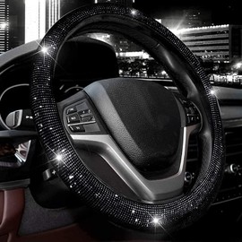 Azuldimen Cubierta del Volante para Mujeres Hombres Bling Bling Crystal Diamond Sparkling Car SUV Protector de Rueda Universal Fit 38cm (Nergo)