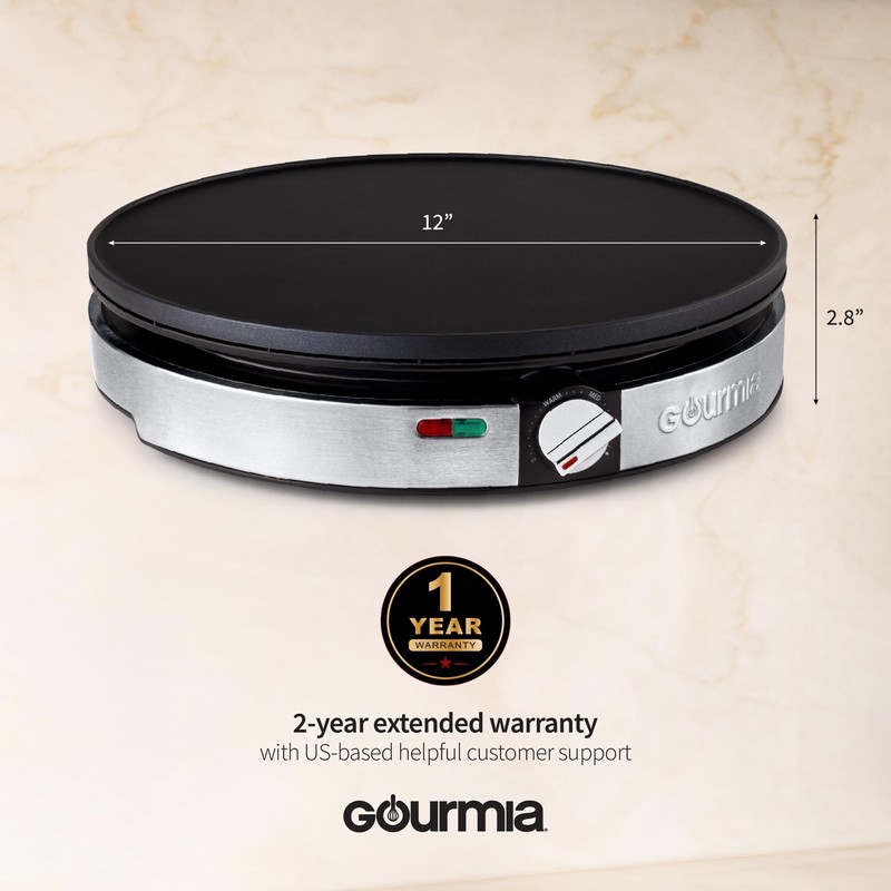 Gourmia 12” Crepe Maker – Nonstick Electric Griddle for Pancakes,