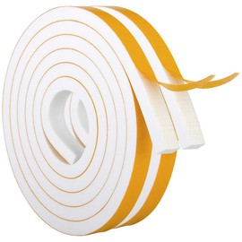 White Door Window Weather Stripping Self Adhesive Foam Tape 1/2 in × 1/4 in × 26 Ft, High Density Foam Sealing Strip Window Insulation Weatherproof Gasket Tape for Doors and Windows