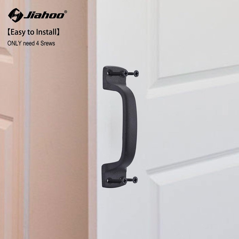 JIAHOO Rustic Barn Door Handles, Black Cast Iron Gate Handle,