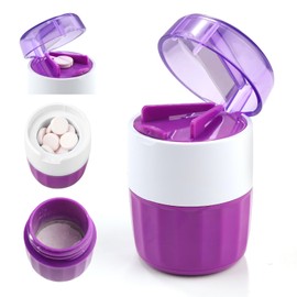 AHRLIC 3-in-1 Pill Crusher & Cutter with Stainless Steel Grinding Head, Tablet Crusher for Pills, Pill Grinder with Storage, Pill Splitter for Small or Large Tablets, BPA-Free, Purple