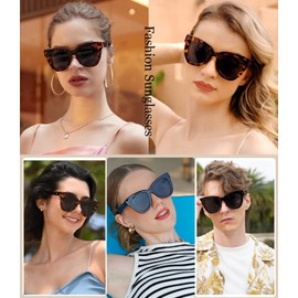 Dollger Retro Cat Eye Sunglasses Women Men Vintage Square Tortoise Shell Fashion Cat Eye Sunglasses, Transparent brown and brown lenses