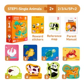 TOI Leveled Puzzles for Kids Aged 2 and Up, Toddler Puzzle Preschool Learning Jigsaw Puzzles, Large Pieces Educational Game for Boys Girls, Classic Education Step 1
