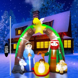 6.5 ft Christmas Inflatable Nativity Scene Decoration Jesus Blow up Long Christmas Inflatable with LED Lights for Indoor Outdoor Christmas Yard Garden Decor (Exquisite)