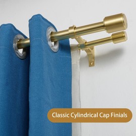 Double Curtain Rods 72-144", Brass Double Curtain Rods with Cap Finials, 1 Inch Front and 5/8 Inch Back Double Drapery Rod, Adjustable Dual Curtain Rod Brass Double Window Rods