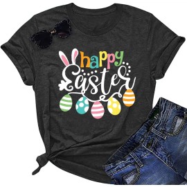Happy Easter Cute Women's Cotton Sleeveless T-Shirts with Easter Bunny & Egg GraphicsColor: Dark grey, Size: L