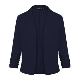 MINTLIMIT Navy Women's 3/4 Ruched Sleeve Lightweight Blazers Breathable Open Front Cardigan Front Lined Casual Business (Navy XL)