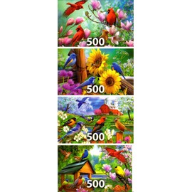 4 500 Piece Puzzles: Cardinal Family, Sunflower Garden, Spring Gathering, Dinner Time