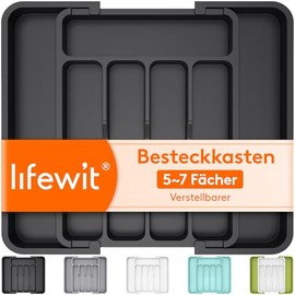 Lifewit Cutlery Tray for Drawer, Adjustable Cutlery Holder, Plastic Cutlery Stand, Width from 23 to 38 cm, Utensil Holder Kitchen Depth 32 cm, Kitchen Organiser for Spoons/Forks, Black