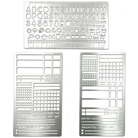 3 Pack Metal Journaling Stainless Steel Templates for Bullet Journal, Scrapbooking DIY Crafts Habit Trackers A5 Notebook Planner Stencils