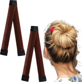 2 Pcs Magic Hair Bun Maker,Easy Donut Bun Maker for Hair,French Twist Fold Wrap Snap Band,Fast & Easy Donut Bun Maker,Ballet Hair Deft Bun Hair Styling Accessories for Girls Women (Brown)