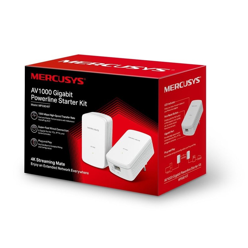 Mercusys Powerline Adapter MP500 KIT, 1000 Mbit/s HomePlug AV2, Gigabit