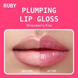 Ruby Kisses Plumping Lip Gloss, Hydrating High-Shine Volumizing Plumper with Hyaluronic Acid & Vitamin E For Fuller Lips With Sheer Color, 0.15 Fl Oz (Strawberry Kiss)