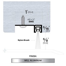 Mortised Aluminum Door Bottom Sweep with 5/8'' Long Nylon Brush (79418MA), SMS #6 x 1/2'' supplied, (1'' W x 5/16'' H x 33.25'' L)