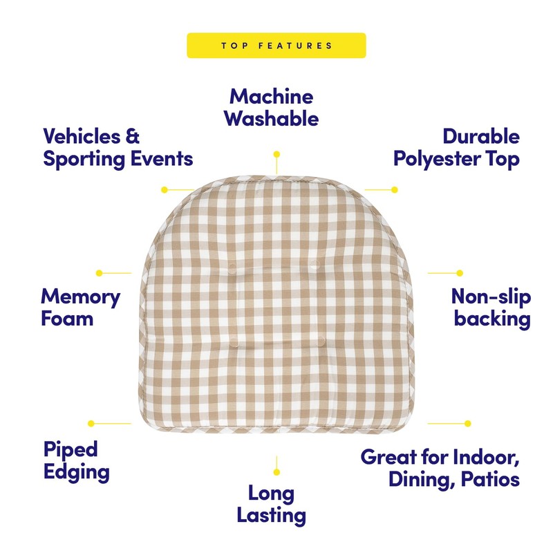 Sweet Home Collection Chair Cushion Memory Foam Pads Tufted Slip