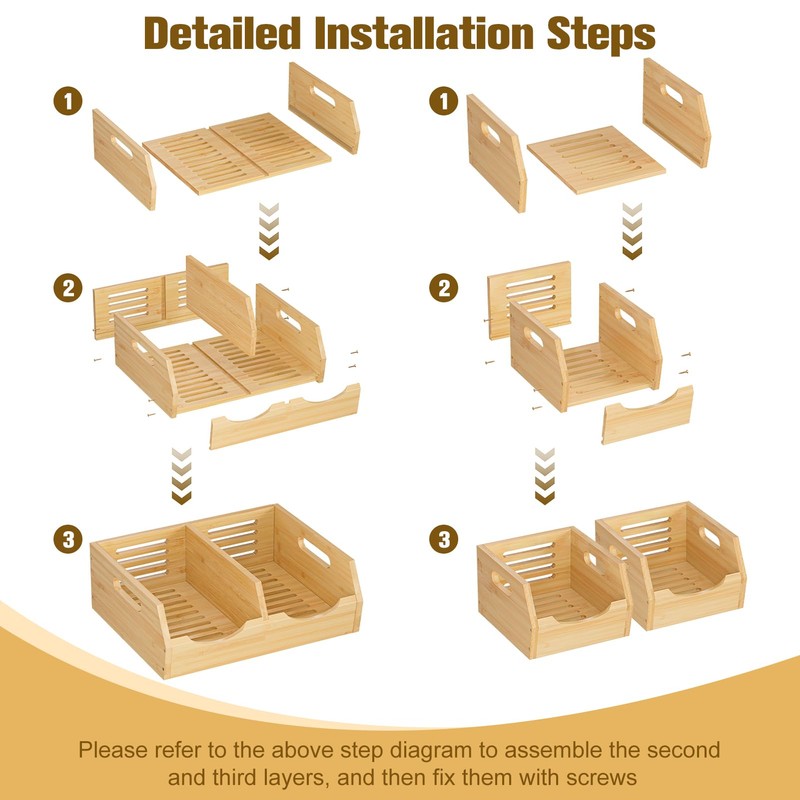 MTGSTOCL Upgraded 3 Tier Bamboo Pantry Storage Bins - Stackable