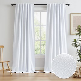KEQIAOSUOCAI Linen White Sliding Door Curtains 102 Inches Long, 100% Blackout Linen Look Patio Door Curtains 2 Panels, 50 Inch Wide by 102 Inch Length Back Tap/Rod Pocket/Hook Belt