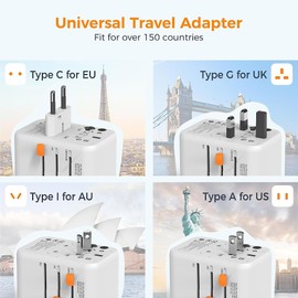 TESSAN Adaptador Universal de Viaje, Adaptador Europeo con 2 Cargadors USB C, Adaptador de Corriente con Cargador 45W Tipo C, Travel Essentials para Europa, Reino Unidos, Australia, Americano, China