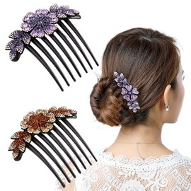 Yusier 2 PCS Flower Rhinestone Hair Comb for Women Hairpin Side Comb Headdress Bridal Wedding Hair Accessories (A)