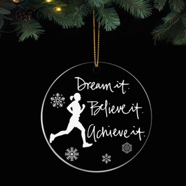 Unittype Christmas Runnning Ornament Runner Hanging Ornament Round Run Lovers Ornaments Runnning Clear Acrylic Hanging Ornament with Rope and Box for Christmas Tree Xmas Runnning Lover Gifts