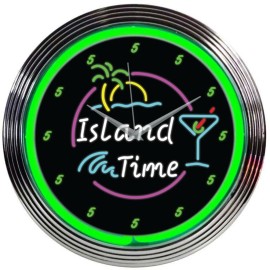 Island Time neon clock  sign Martini Margarita 5:00 happy hour somewhere Florida
