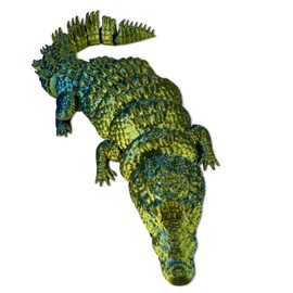 TEAONE 3D Printed Crocodile, 3D Printed Animal Toys for Desktop Decorations, Fidget Toys, Prank Prop (21cm/8.26in, Blue Green)