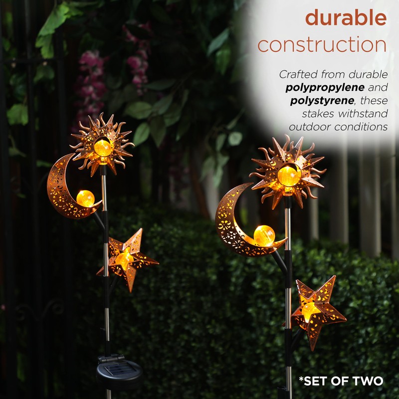Alpine Corporation 38" Tall Solar Celestial Garden Stakes with Warm