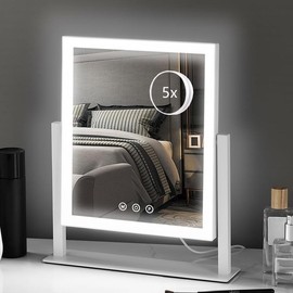 Lighted Makeup Mirror, Hollywood Vanity Mirror with Lights, Three Color Lighting Modes, and 5X Magnification Mirror, Smart Touch Control, 360°Rotation (17.3in,White,Gift Box) Decor - Style: 14.1"L x 12.1"W (78 LED)