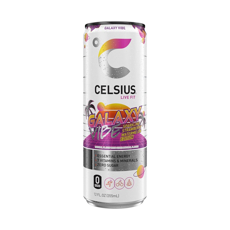 CELSIUS GALAXY VIBE Sparkling Strawberry Watermelon, Sugar Free Energy Drink,
