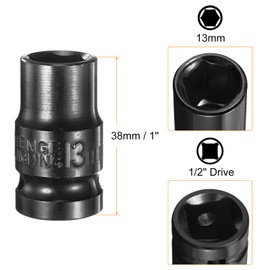 HARFINGTON Deep 6-Point Impact Socket 1/2" Drive 13mm Metric Socket 1.5" Length with 1/4" Hex Shank Adapter, CR-V Steel Socket Adapter Accessory Tool Set Kit for Hex Bolts Nuts