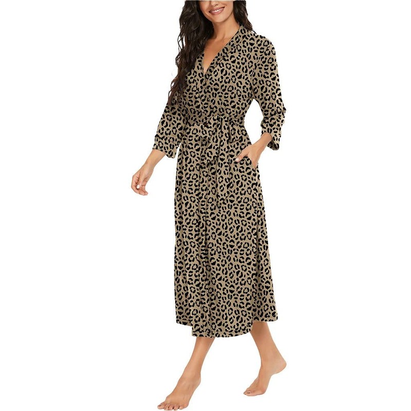 PrinStory Women's Bathrobe, Lightweight, 3/4 Sleeve, Dressing Gown, V-Neck, Kimono