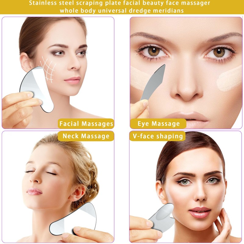 ROOFEI 3 x Gua Sha Stone - Stainless Steel Gua