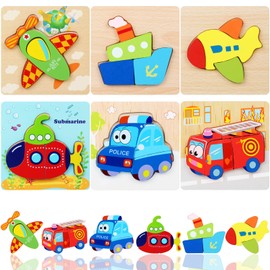 XIaoyaNgkejI Juguetes de Rompecabezas Montessori, 6 Piezas Animales o Vehículos de Dibujos Animados Diferentes Rompecabezas para Niños, Regalo Rompecabezas para Niños y Niñas (Vehículo)