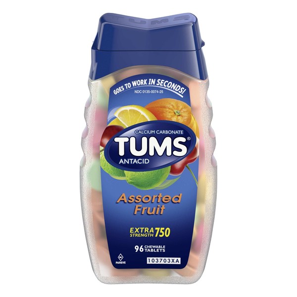 Tums Extra Strength 750 Chewable Tablets Assorted Fruit - 96 ct, Pack of 2