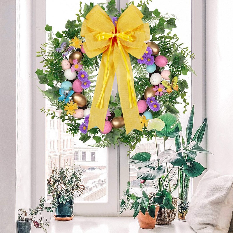 2 Pcs Large Yellow Christmas Wreath Bow Decor,Summer Tree Topper