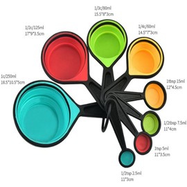 SJDHAHC Premium Adjustable Measuring Cups and Spoons Set, 8-Piece | Collapsible Space-Saving Design for Easy Storage, Dishwasher Safe Silicone Kit for Baking, Cooking & Camping Essentials.
