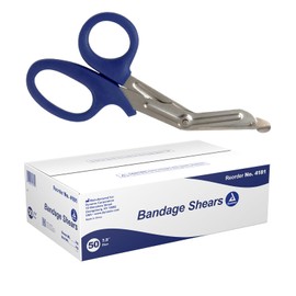 Dynarex Bandage Scissors - 7.5" Trauma Shears for Nurses, EMT - Serrated Stainless Steel Blades, Box of 50 Pieces (Blue)