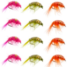 The Fly Fishing Place Beaded Shrimp Scud Assortment - 1 Dozen - 4 Each of 3 Patterns Size 12 - Tailwater Lake Fly Fishing Flies Collection