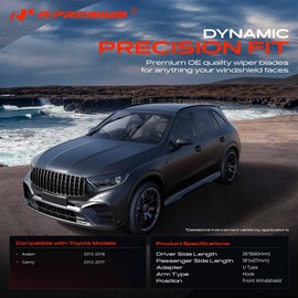 A-Premium Pack of 2 Front Windshield Wiper Blades with Wear Indicator & Towel - Compatible with Toyota Camry 2012-2017, Avalon 2013-2018 - 26" and 18", Hook Connector, Left and Right