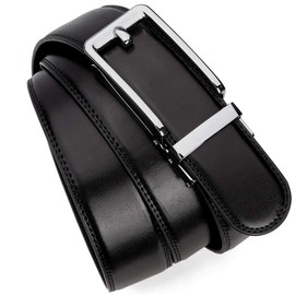 Founders & C Men's Leather Ratchet Comfort Click Belt Dress with Slide Buckle -Adjustable Trim to Fit (28"-42" Waist Adjustable, Silver buckle W 106 Black Leather)