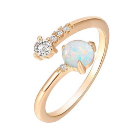 Awmnjtmgpw 18K Gold 18k Rose Gold 925 Sterling Silver CZ Opal Ring Two Color Diamond Ring with Adjustable Opening and Stackable Ring (White)