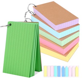 VZZNN 6 Pack 600 Pcs Flash Card Revision Cards Index Cards A7 Ruled Index Cards Paper with 6 Metal Binder Rings for Office Home School Study Essentials